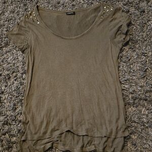 Rue21 Olive Short Sleeve Top with Gold Studs